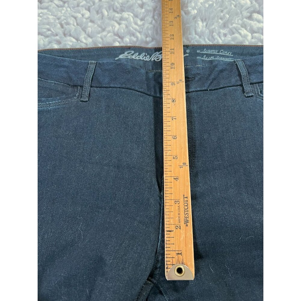 Eddie Bauer Slightly Curvy Jeans Sz 14 Womens Slim Straight Dark Wash - Picture 11 of 12
